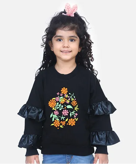 Lilpicks Couture Full Sleeves Flower Work Top - Black