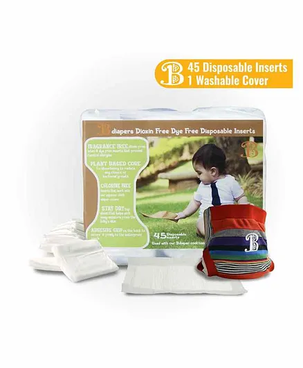Bdiapers Washable & Reusable Hybrid Cloth Diaper Cover With Disposable Insert Nappy Pads Rainbow Medium - 45 Pieces
