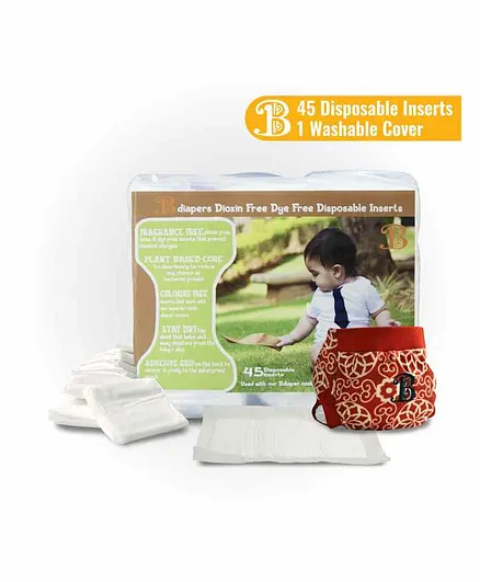 Hybrid Cloth Diaper Cover With Disposable Inserts Rose - 45 Pieces, Large