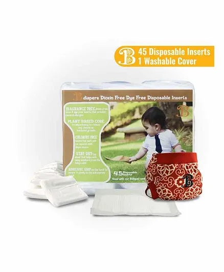 Hybrid Cloth Diaper Cover With Disposable Inserts Rose - 45 Pieces, Extra Large