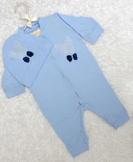 Fairies Forever Butterfly Embellished Full Sleeves Romper - Blue