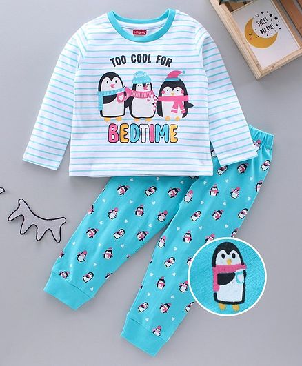 Babyhug Full Sleeves Nightwear Penguin Print - Blue