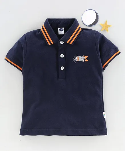 Teddy Half Sleeves Tee Rocket Embroidery - Navy Blue