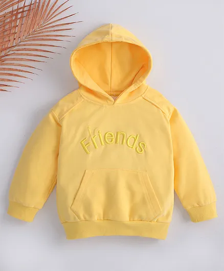 Kookie Kids Full Sleeves Hooded Sweatshirt Friends Embroidery - Yellow