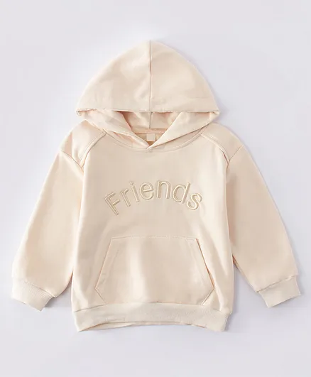 Kookie Kids Full Sleeves Hooded Sweatshirt Friends Embroidered - Beige