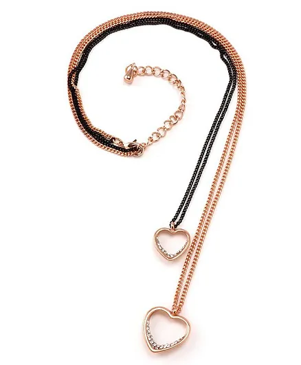 Little Hip Boutique Studded Heart Pendant Double Necklace - Black & Rose Gold