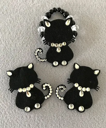 Kalacaree Cat Detailed Bracelet & Hair Clip - Black