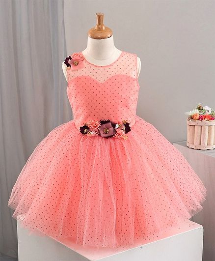 Bluebell Sleeveless Party Frock Floral Corsage - Peach