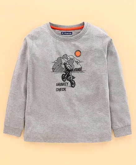 Pine Kids Full Sleeves Biowashed Tee Bike Print - Grey