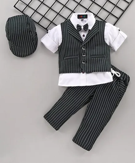 Robo Fry 3 Piece Full Sleeves Check Party Suit With Bow & Cap - Black