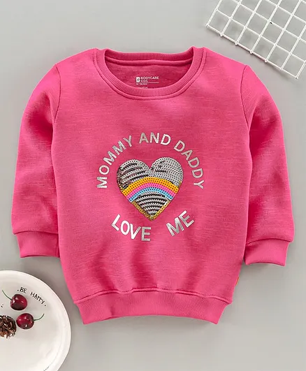 Bodycare Full Sleeves Winter Tee Sequin Heart Patch - Pink