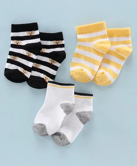 Mustang Ankle Length Stripe Socks Pack of 3 - Black White Yellow
