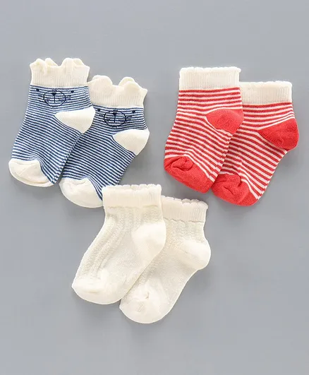 Mustang Ankle Length Stripe Socks Pack of 3 - Blue Orange White