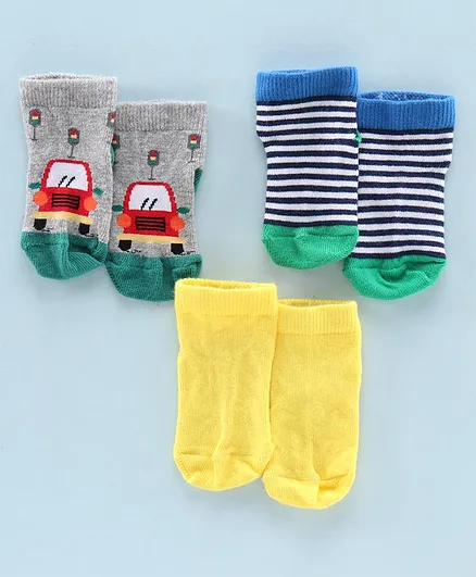 Mustang Ankle Length Socks Car Design Pack of 3 - Yellow Grey