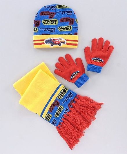 Disney Pixar Cars Woollen Cap and Set - Blue Yellow