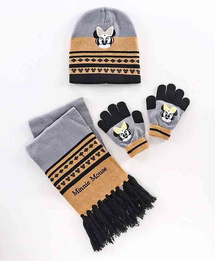Disney Minnie Mouse Woollen Cap and Set Grey - Diameter 10.5 cm