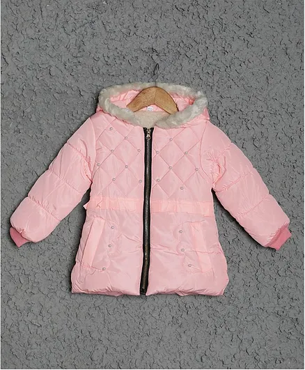 PASSION PETALS Full Sleeves Pearls Detailed Hooded Jacket - Light Pink