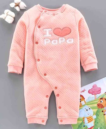 Mom's Love Full Sleeves Romper Text Embroidery - Peach