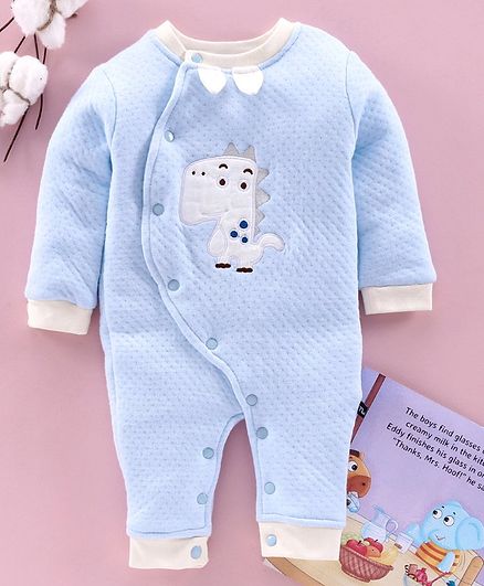 Mom's Love Full Sleeves Romper Dino Patch - Blue