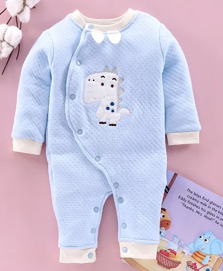 Mom's Love Full Sleeves Romper Dino Patch - Blue