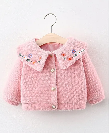 Kookie Kids Full Sleeves Sweater Flower Design - Pink