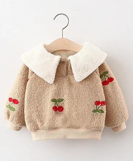 Kookie Kids Full Sleeves Pullover Sweater Cherry Design - Beige