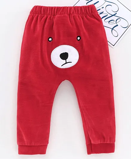 Mom's Love Full Length Diaper Leggings Bear Embroidery - Red