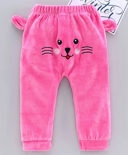 Mom's Love Full Length Diaper Leggings Kitty Embroidery - Pink
