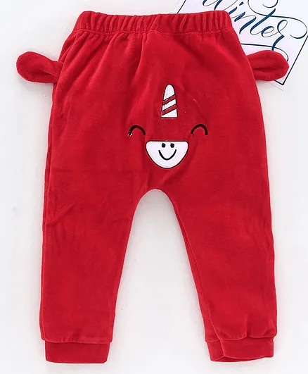Mom's Love Full Length Diaper Leggings Unicorn Embroidery - Red