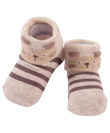 Yellow Bee Cat Design Ankle Length Socks - Beige