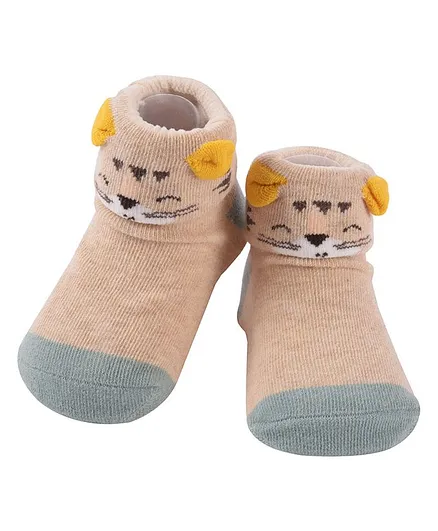 Yellow Bee Tiger Design Ankle Length Socks - Brown