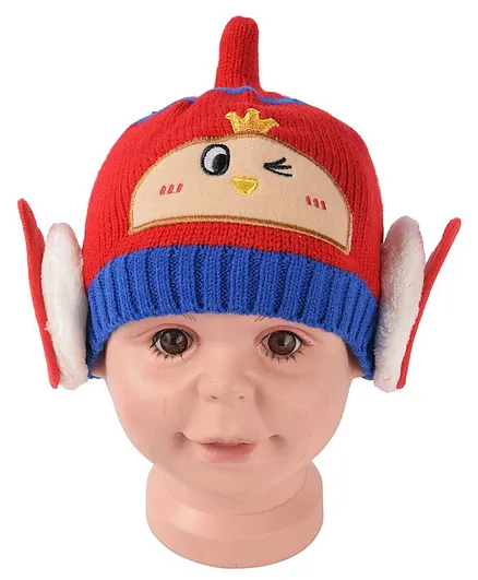 Yellow Bee Beanie Cap With Ears - Red