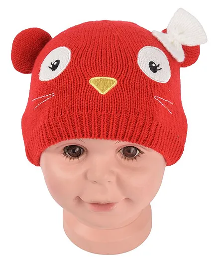 Yellow Bee Kitty Design Bow Applique Cap - Red
