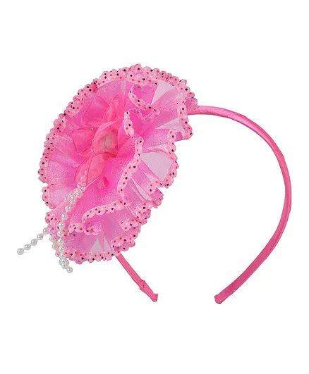 Yellow Bee Big Flower With Strings Of Pearl Hair Band - Fuchsia