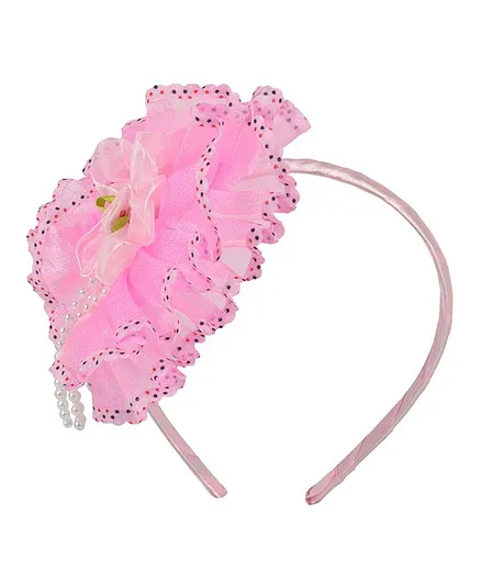 Yellow Bee Big Flower With Strings Of Pearl Hair Band - Pink