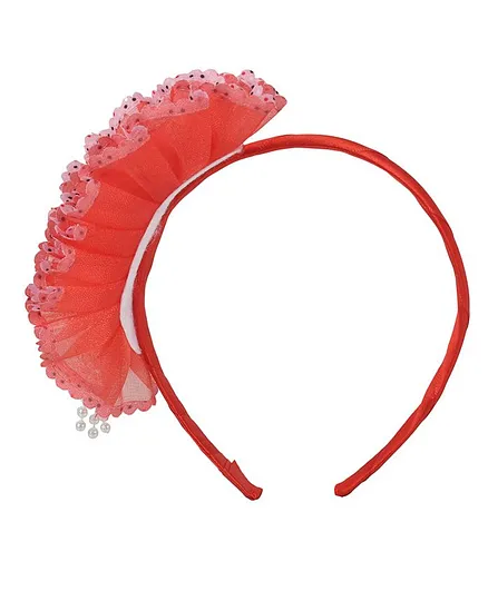 Yellow Bee Big Flower With Strings Of Pearl Hair Band - Red