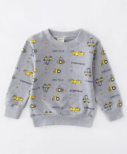 Kookie Kids Full Sleeves Sweatshirt Allover Vehicle Print - Grey