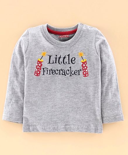 Ojos Full Sleeves Tee Firecracker Print - Grey