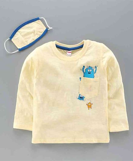 Ojos Full Sleeves Tee with Mask Monster Print - Yellow