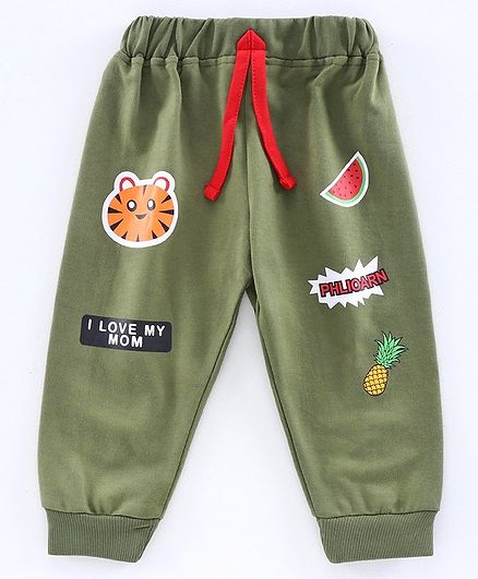Ojos Full length Lounge Pant Fruit Print - Olive Green