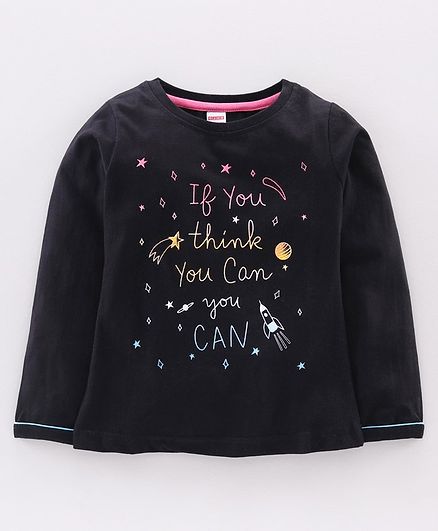 Ojos Full Sleeves T-Shirt Text Print - Black