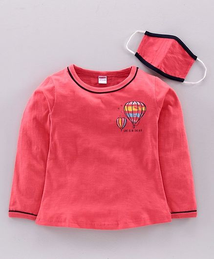 Ojos Full Sleeves Tee with Mask Air Balloon - Peach