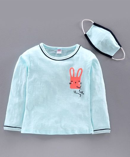 Ojos Full Sleeves Tee with Mask Bunny Print - Sea Green