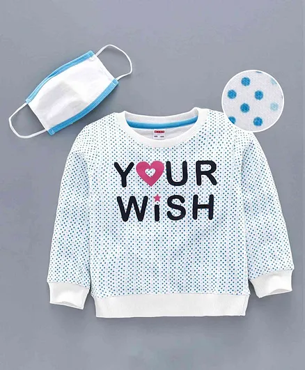 Ojos Full Sleeves Tee with Mask Your Wish Print - Blue
