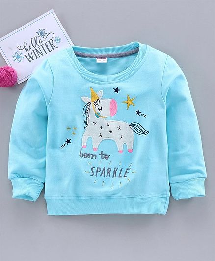 Ojos Full Sleeves T-Shirt Unicorn Patch - Blue