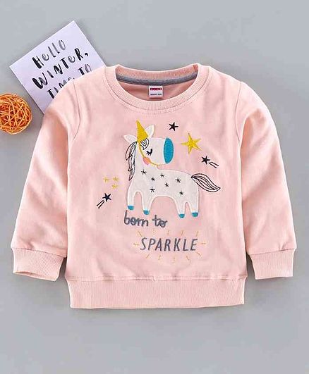 Ojos Full Sleeves T-Shirt Unicorn Patch - Pink