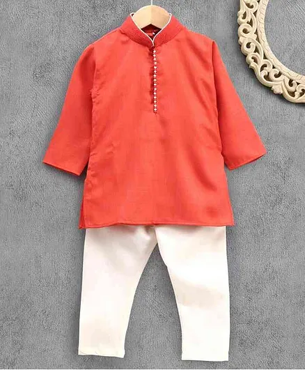 Ethnik's Neuron Full Sleeves Kurta Pajama Set - Red