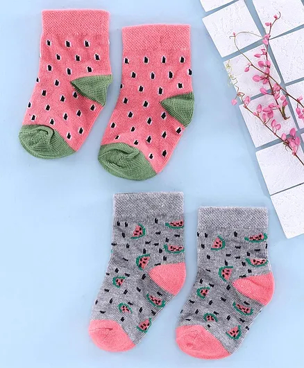 Cutewalk By Babyhug Anti Bacterial Ankle Length Socks Pack of 2 - Pink Grey