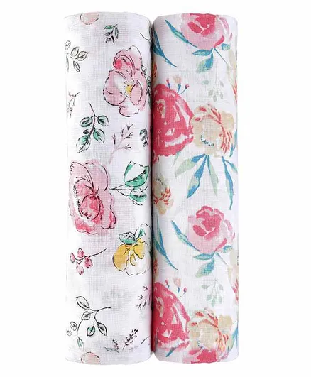 haus & kinder Floral Muslin Swaddle Wrappers Pack of 2 - Pink