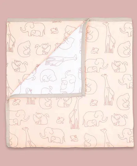 Masilo Organic Dohar Blanket Elephant Print - Pink